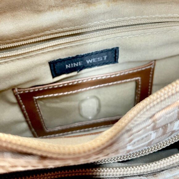 Nine West Y2K Vintage Tan Brown Geometric Print Buckled Shoulder Zipper Purse - Picture 10 of 11